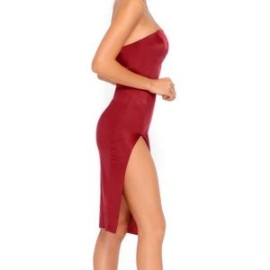 Oh Polly Red Satin High Slit Dress